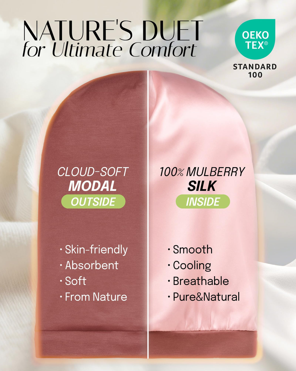 OLESILK silk bonnet showing adjustable strap detail