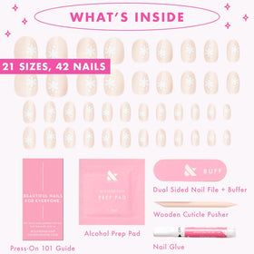 Olive & June Instant Mani Press-On Nails Daisy Dance with nail file and buffer