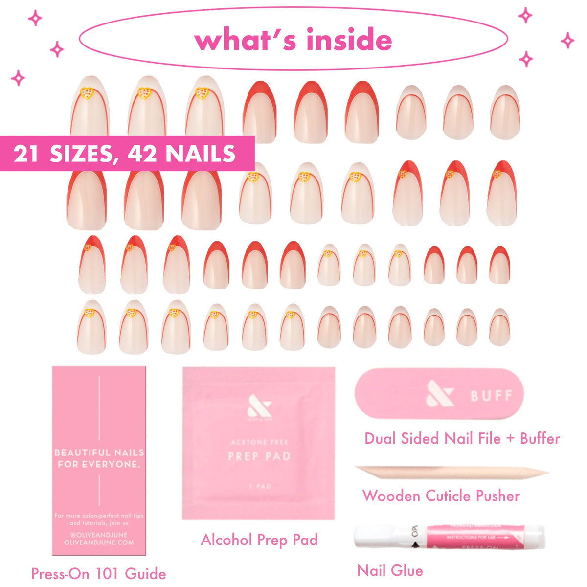 Olive & June Instant Mani Press-On Nails I Heart Pizza French in hand