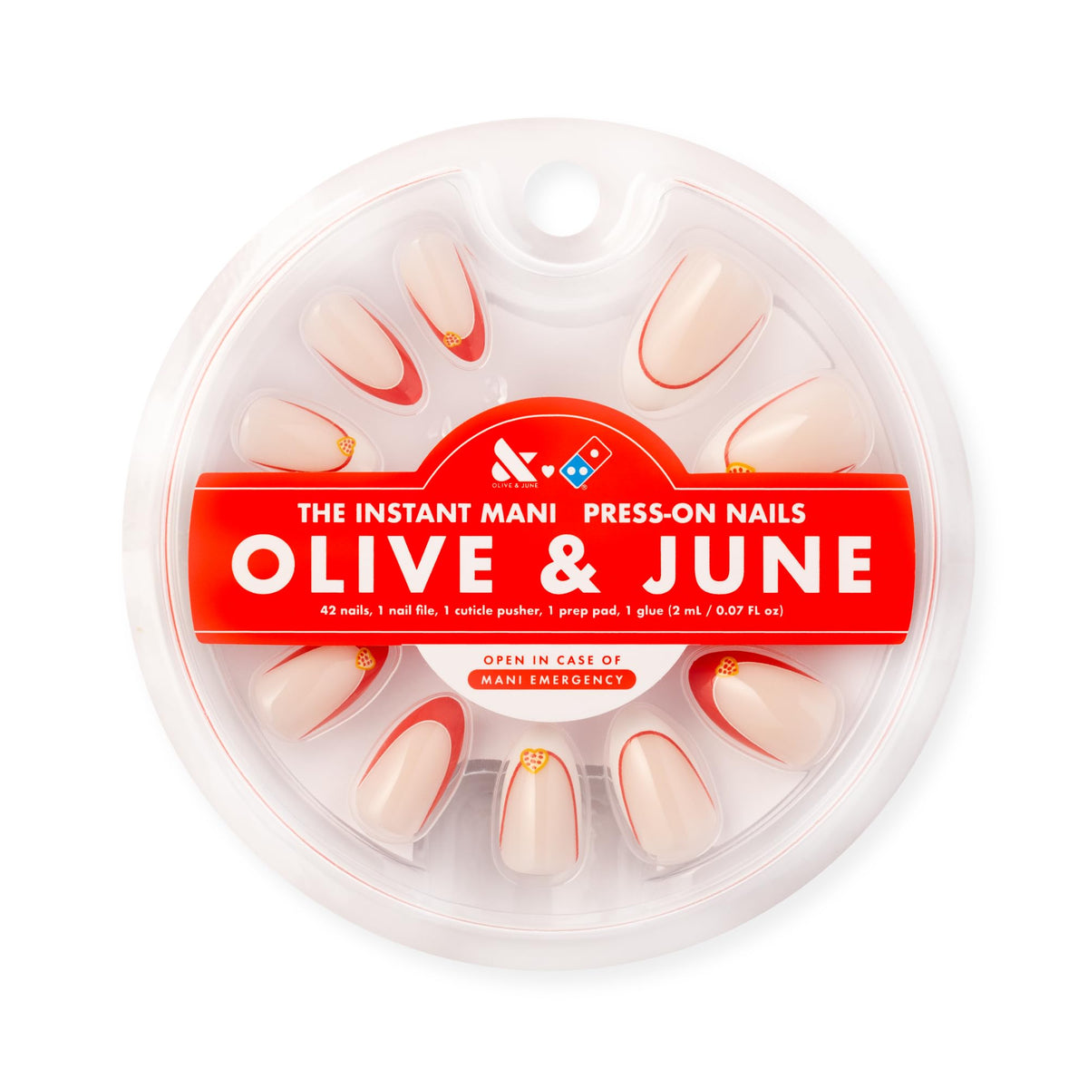 Olive & June Instant Mani Press-On Nails I Heart Pizza French inside contents