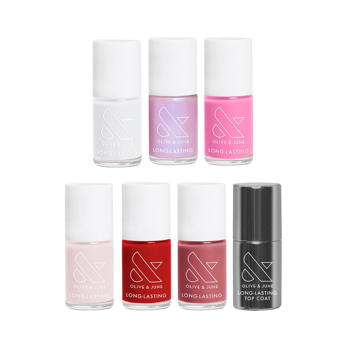Olive & June Long Lasting Nail Polish Set featuring 6 shades and top coat