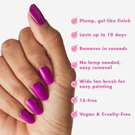 Olive & June Long Lasting Top Coat next to Grape Soda polish