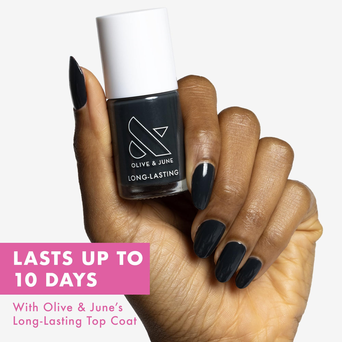 Olive & June nail polish bottle with wide fan brush
