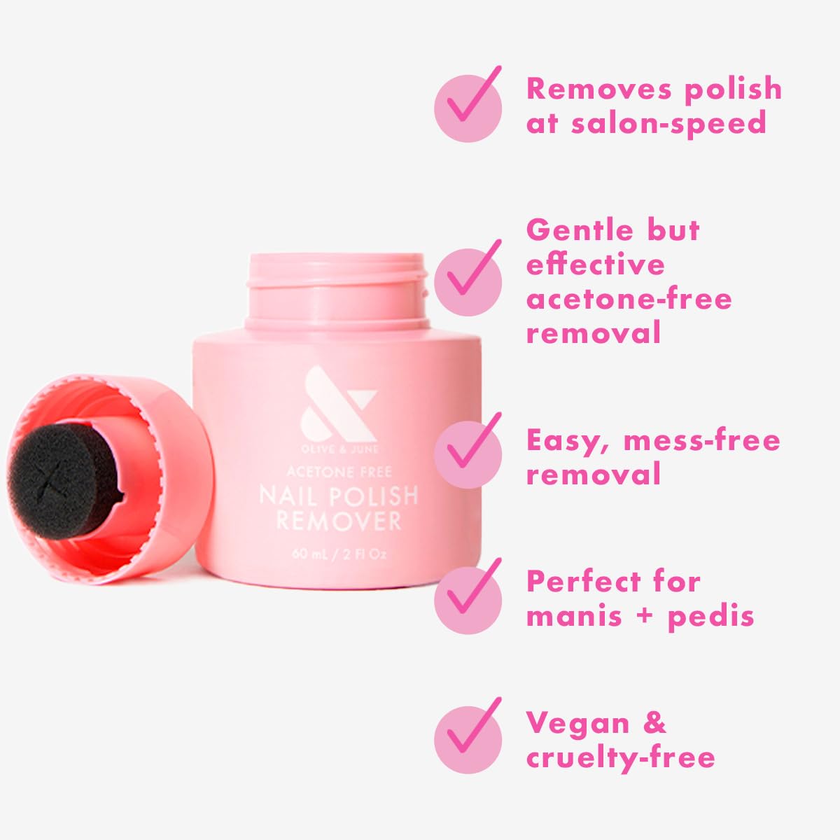 Olive & June Polish Remover Pot open with sponge visible