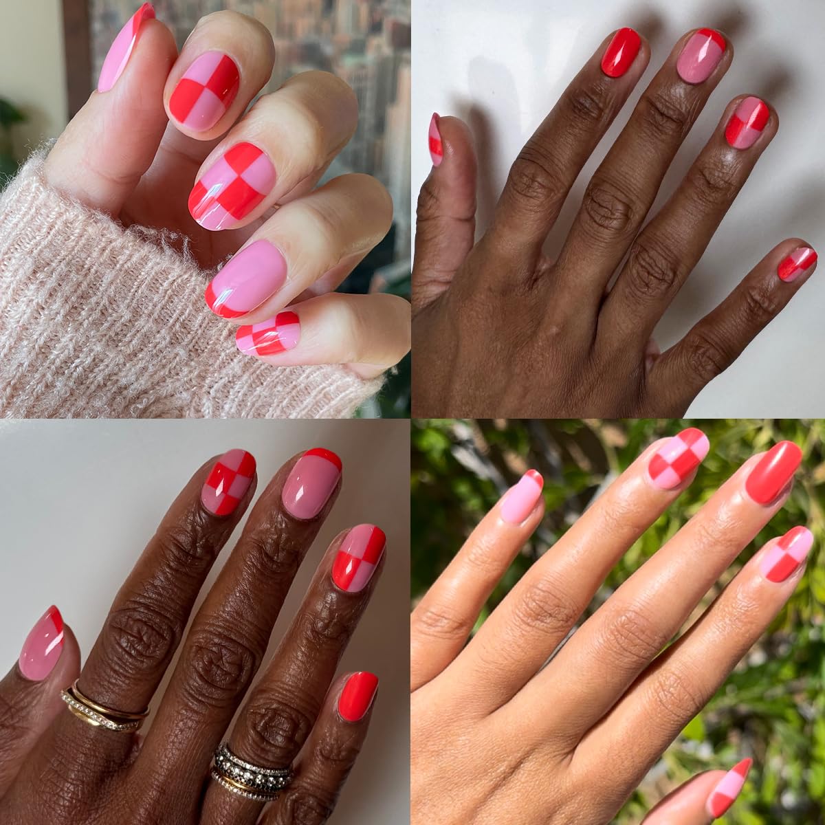 Olive & June Super Stick Press-On Nails Pink Checker Party close-up