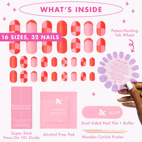 Olive & June Super Stick Press-On Nails Pink Checker Party on model