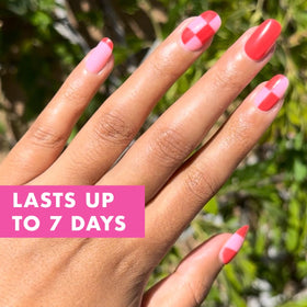 Olive & June Super Stick Press-On Nails Pink Checker Party packaging