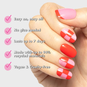 Olive & June Super Stick Press-On Nails Pink Checker Party with included accessories