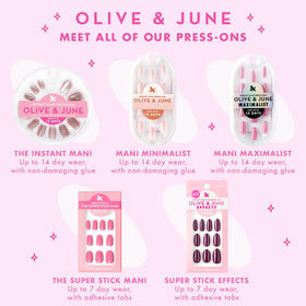 Olive & June Super Stick Press-On Nails Pink Checker Party with nail file and prep pad