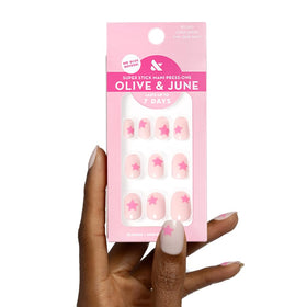 Olive & June Super Stick Press-On Nails Pink Star Party front view