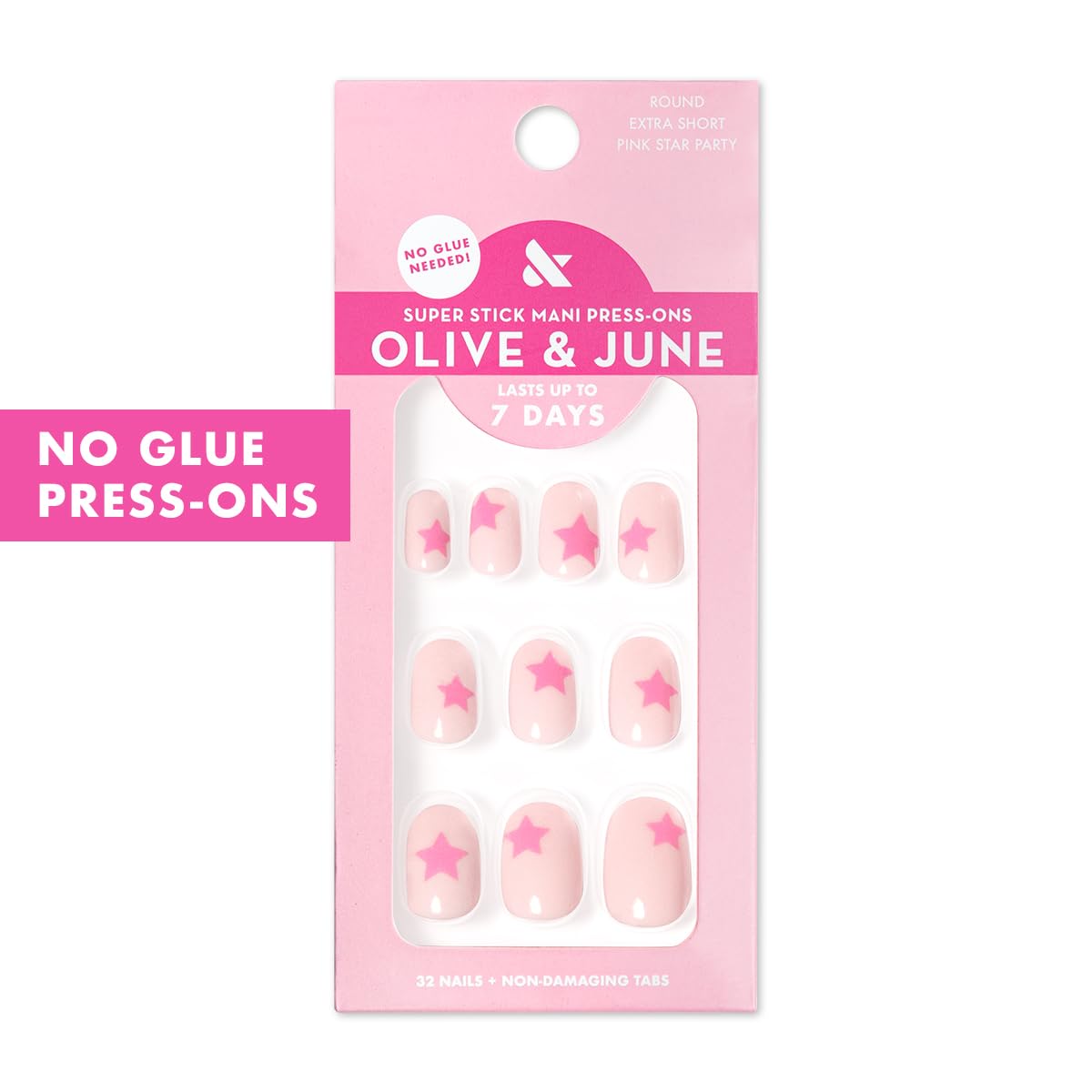 Olive & June Super Stick Press-On Nails Pink Star Party packaging