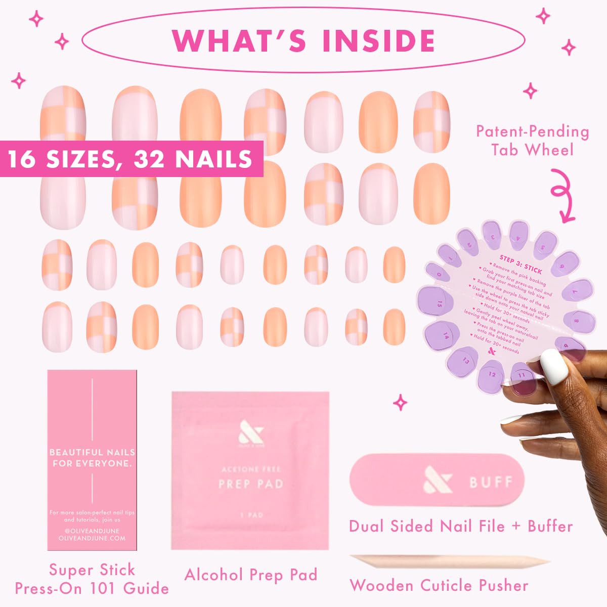 Olive & June Super Stick Press-On Nails Sherbert Checker Party on model