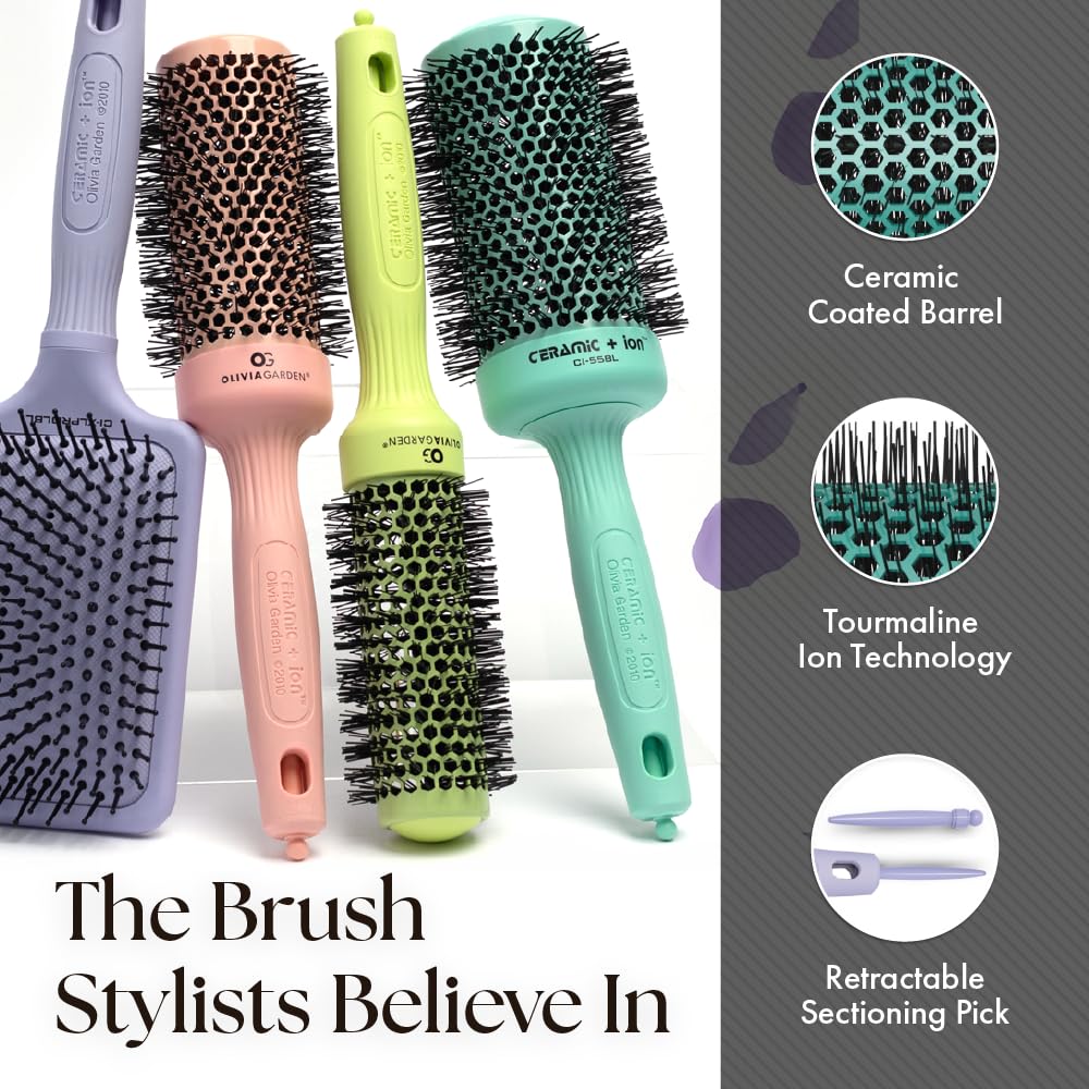 Olivia Garden brush in use on thick hair styling
