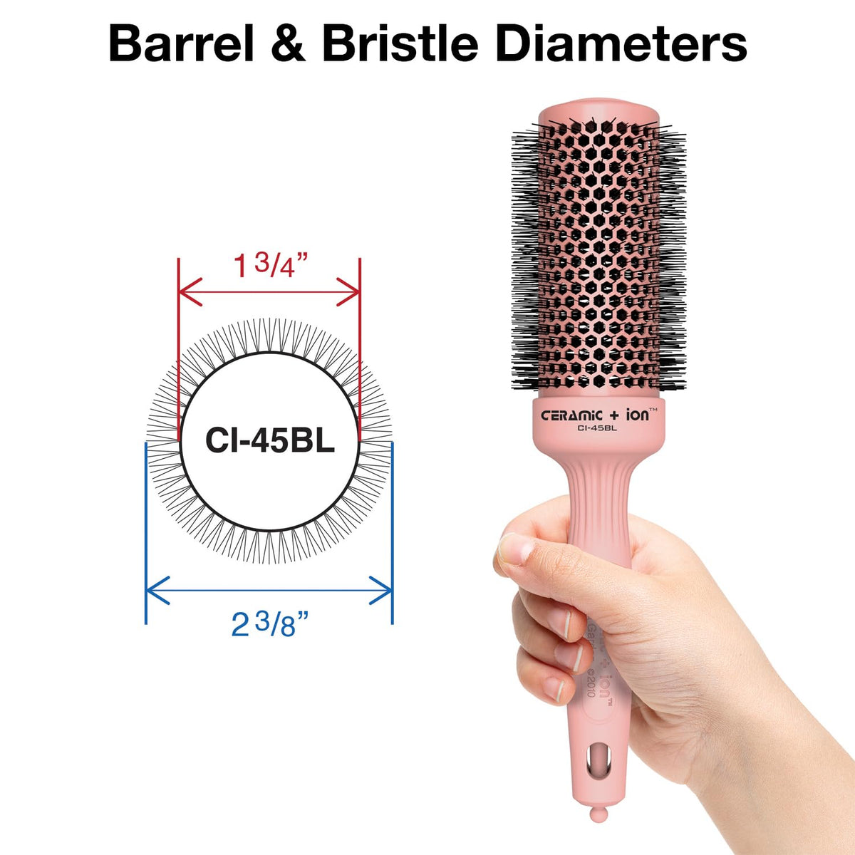 Olivia Garden Ceramic + Ion Round Brush showing barrel and bristles