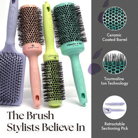 Olivia Garden Ceramic + Ion Round Brush with retractable sectioning pick