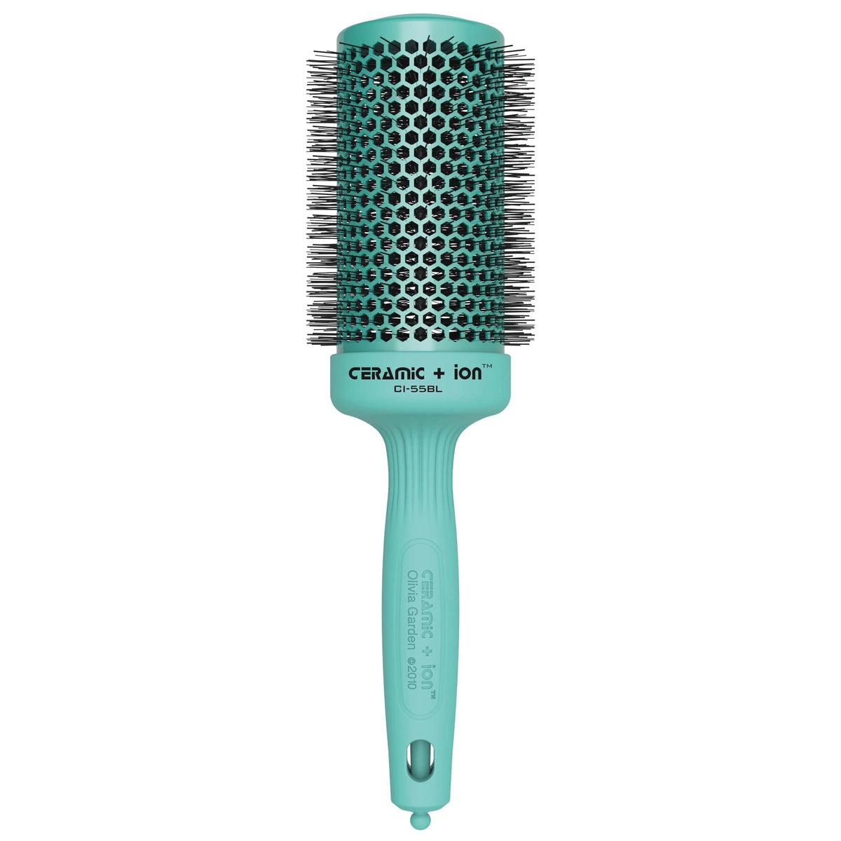 Olivia Garden Ceramic + Ion Round Thermal Hair Brush front view in turquoise