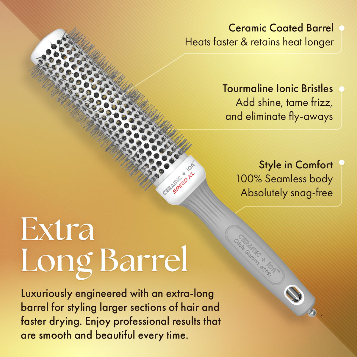 Olivia Garden Ceramic + Ion Speed XL Round Hair Brush with retractable sectioning pick