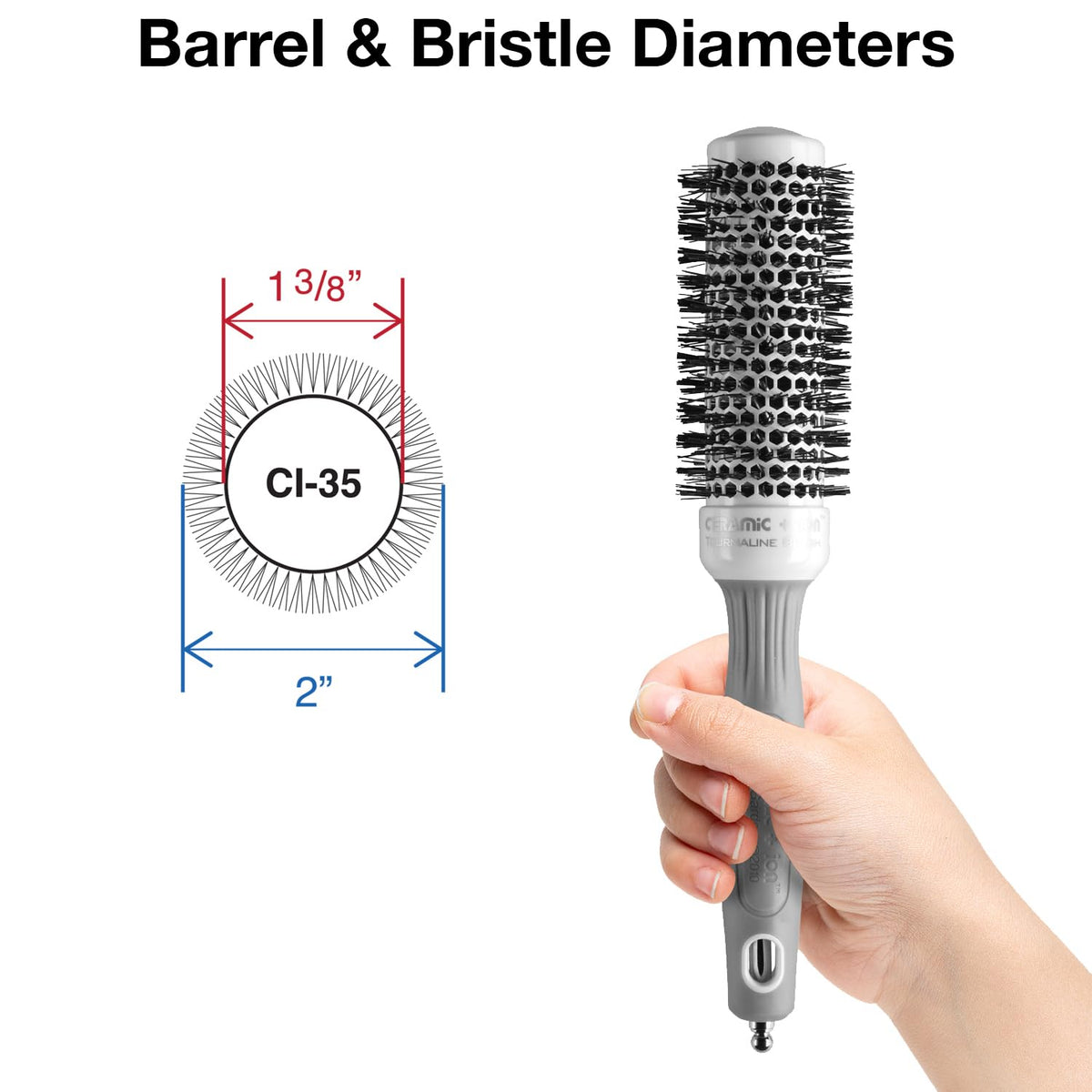 Olivia Garden CI-35 hair brush showing barrel and bristles