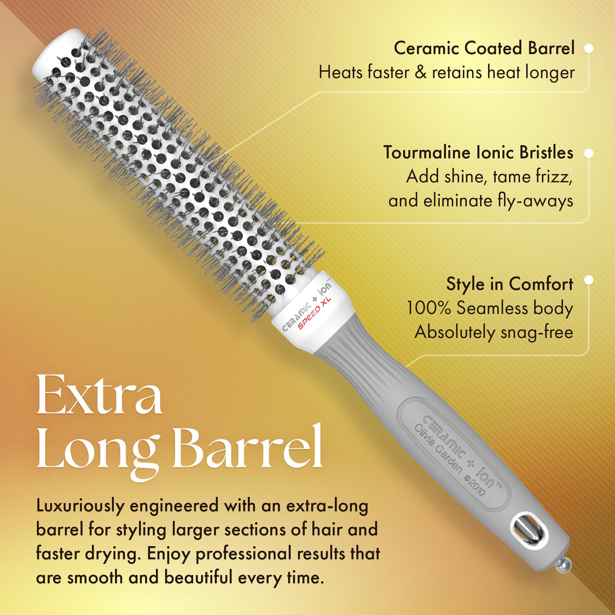 Olivia Garden hair brush in use on thick hair