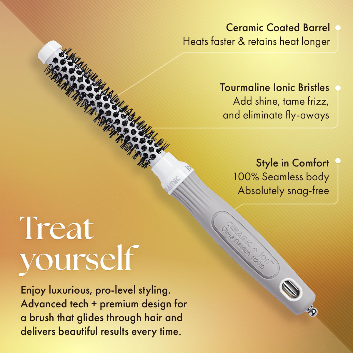 Olivia Garden hair brush side view showing ergonomic grip
