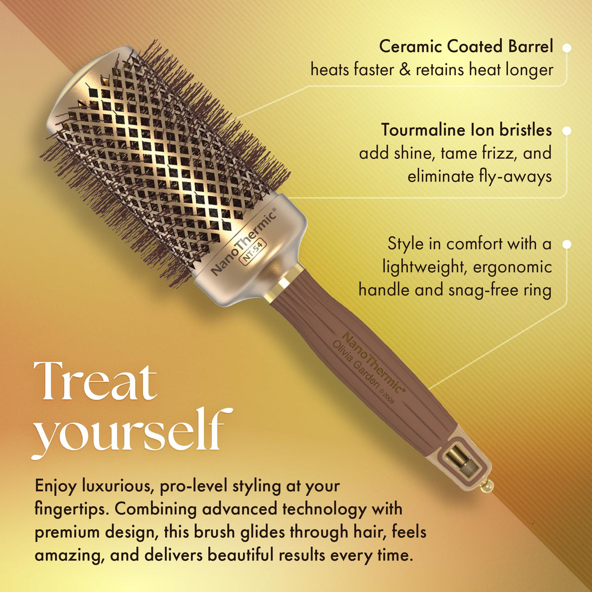 Olivia Garden NanoThermic Round Brush 2 1/8" ergonomic handle close-up
