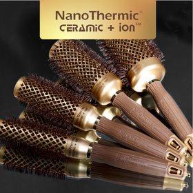 Olivia Garden NanoThermic round brush in use on medium-length hair