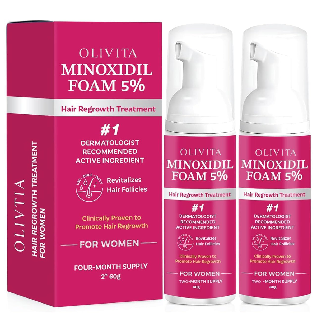 OLIVITA 5% Minoxidil Foam front view with packaging