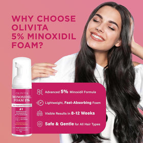 OLIVITA 5% Minoxidil Foam with ingredients displayed