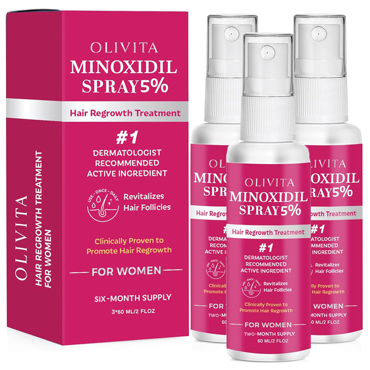 OLIVITA 5% Minoxidil Spray front view with packaging