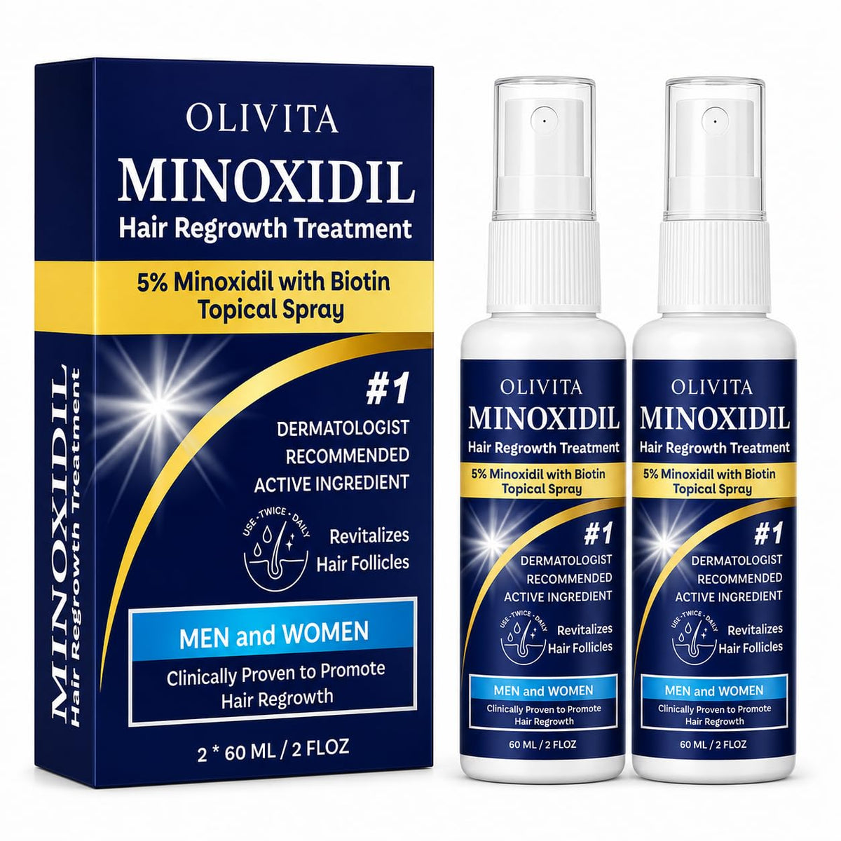 OLIVITA Hair Growth Serum 5% Minoxidil front view with spray nozzle