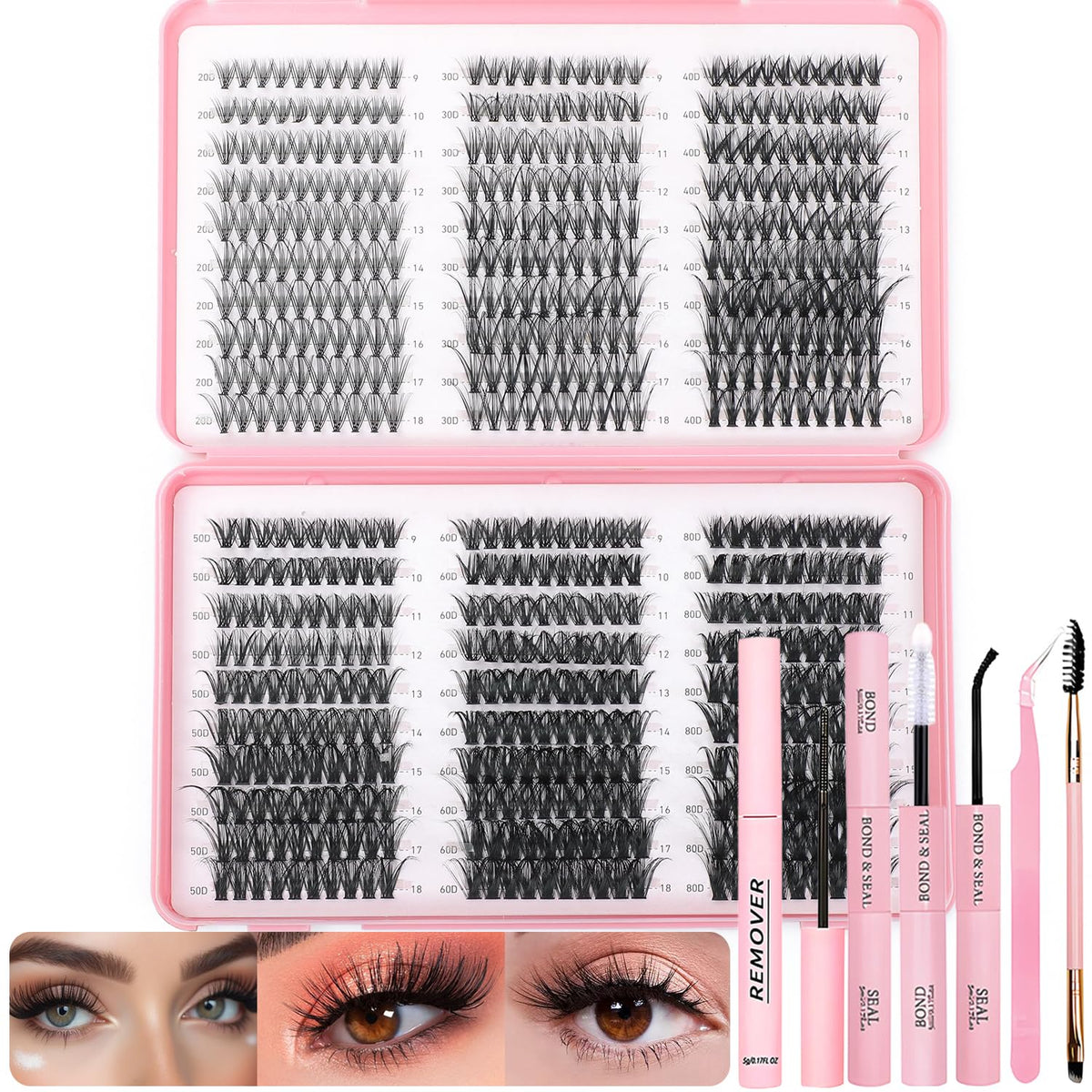 OLLAVO Lash Clusters Kit 600 pcs with various lash densities