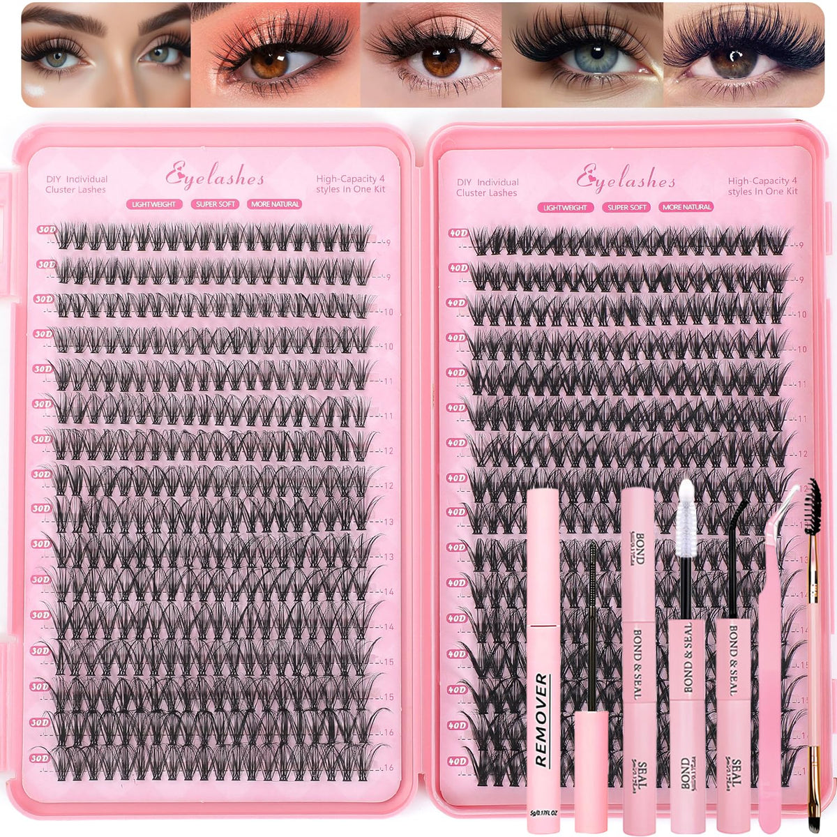 OLLAVO Lash Clusters Kit 640 Pcs with lash bond and tools