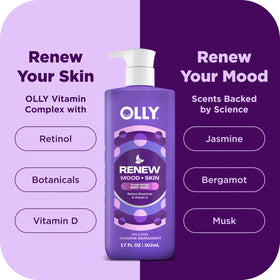 OLLIE Body Wash Renew bottle showcasing vitamin-infused formula