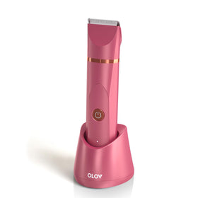OLOV Electric Body Hair Trimmer front view with USB recharge dock