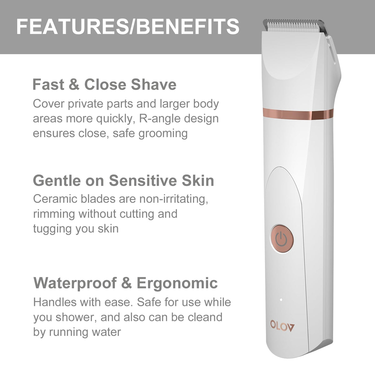 OLOV Electric Body Hair Trimmer in use on body hair