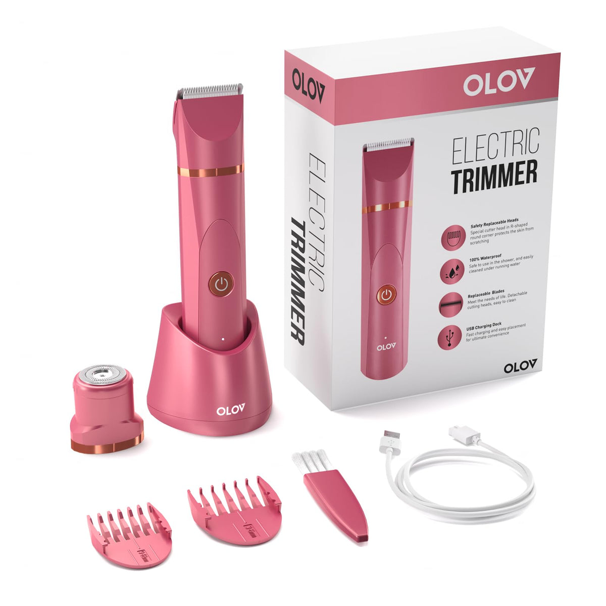 OLOV Electric Body Hair Trimmer side view showing ceramic blade head