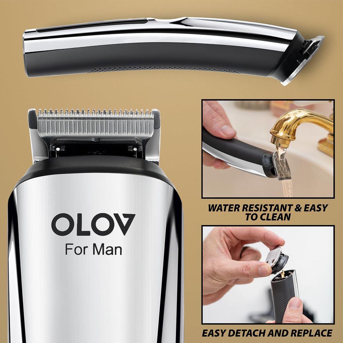 OLOV For Man Beard Trimmer close-up of blades