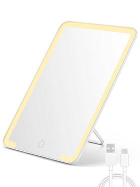 OMIRO 10 x 7 in Lighted Makeup Mirror front view with adjustable brightness