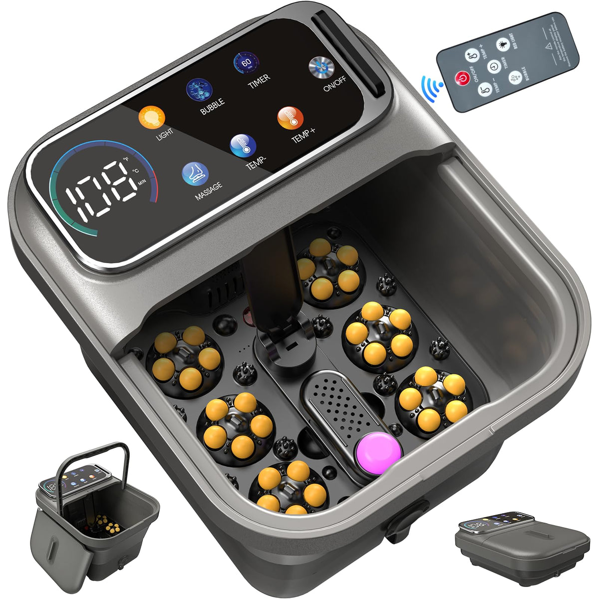 Omnqira Collapsible Foot Spa Bath front view with touchscreen display