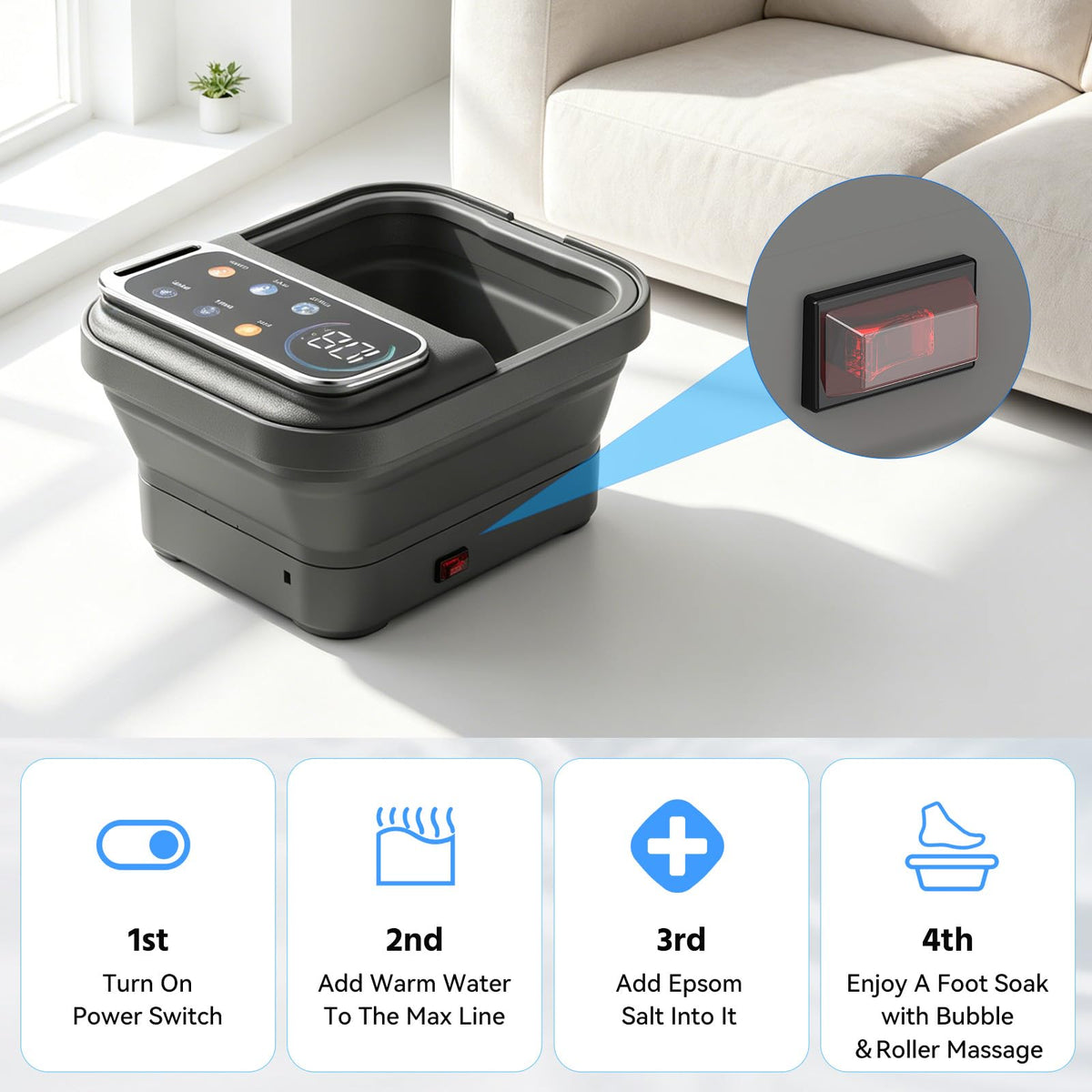 Omnqira Foot Spa displaying high-pressure bubble jets
