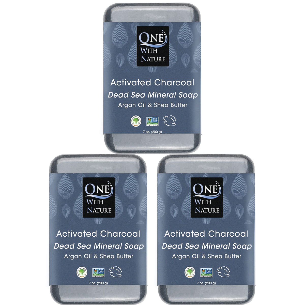 One With Nature Activated Charcoal Soap 3-Pack front view