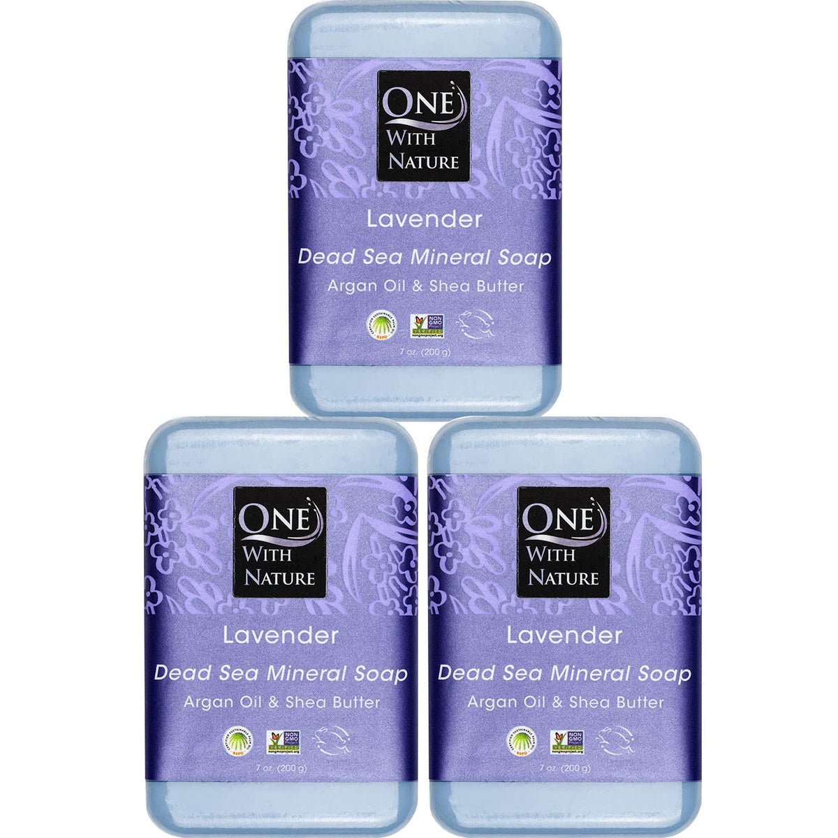 One With Nature Dead Sea Salt Lavender Soap 3-Pack front view