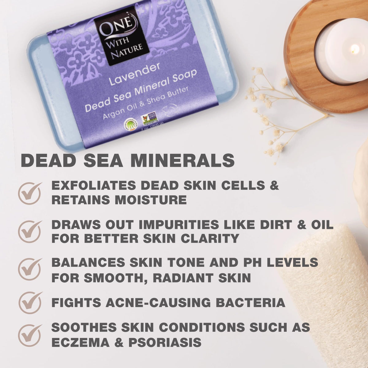 One With Nature Dead Sea Salt Lavender Soap bar close-up