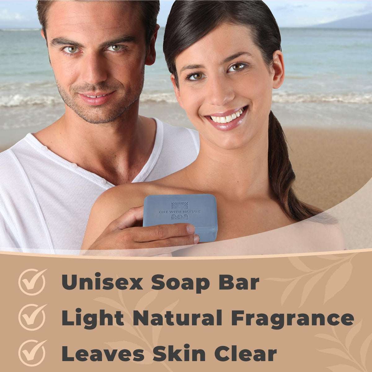 One With Nature Dead Sea Salt Lavender Soap with lavender flowers
