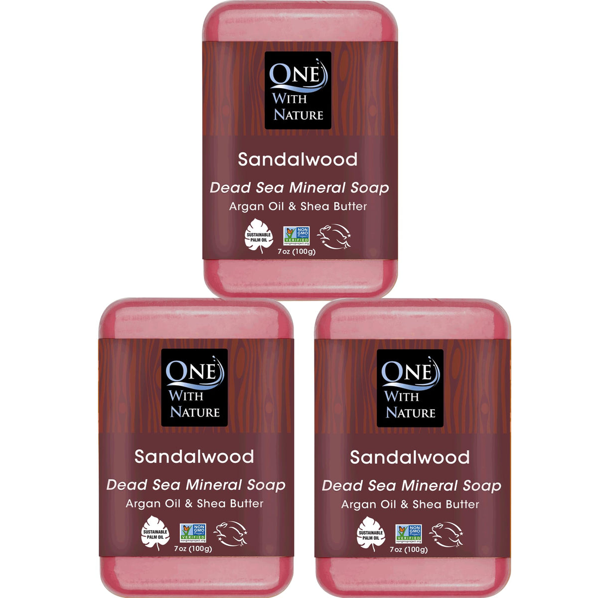 One With Nature Dead Sea Salt Sandalwood Soap 3-Pack front view