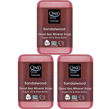 One With Nature Dead Sea Salt Sandalwood Soap 3-Pack front view