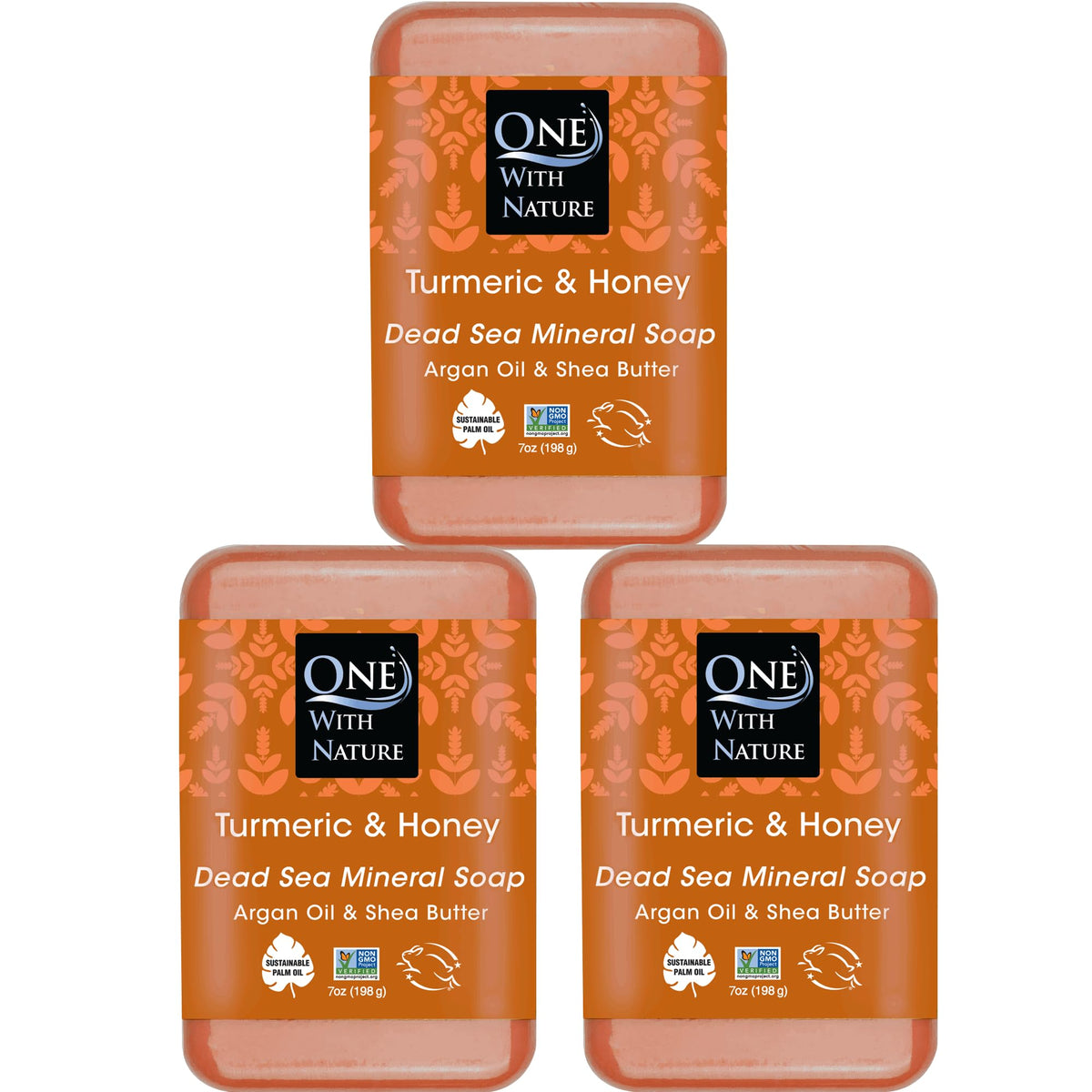 One With Nature Dead Sea Salt Turmeric Soap 3-Pack front view