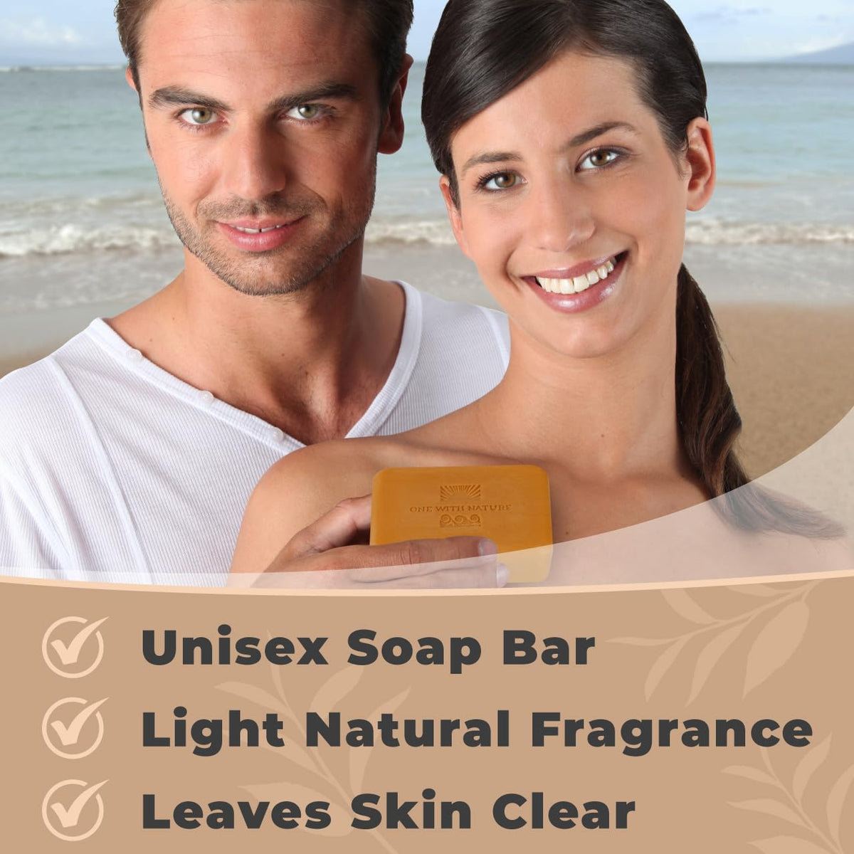 One With Nature Dead Sea Salt Turmeric Soap on a wooden surface