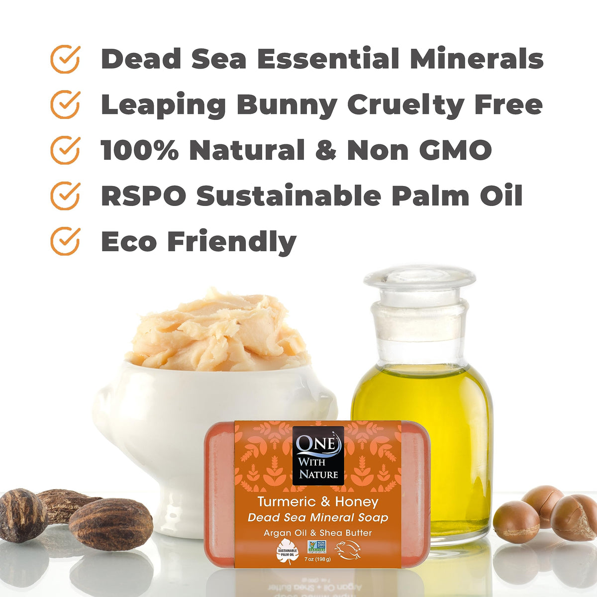 One With Nature Dead Sea Salt Turmeric Soap with packaging
