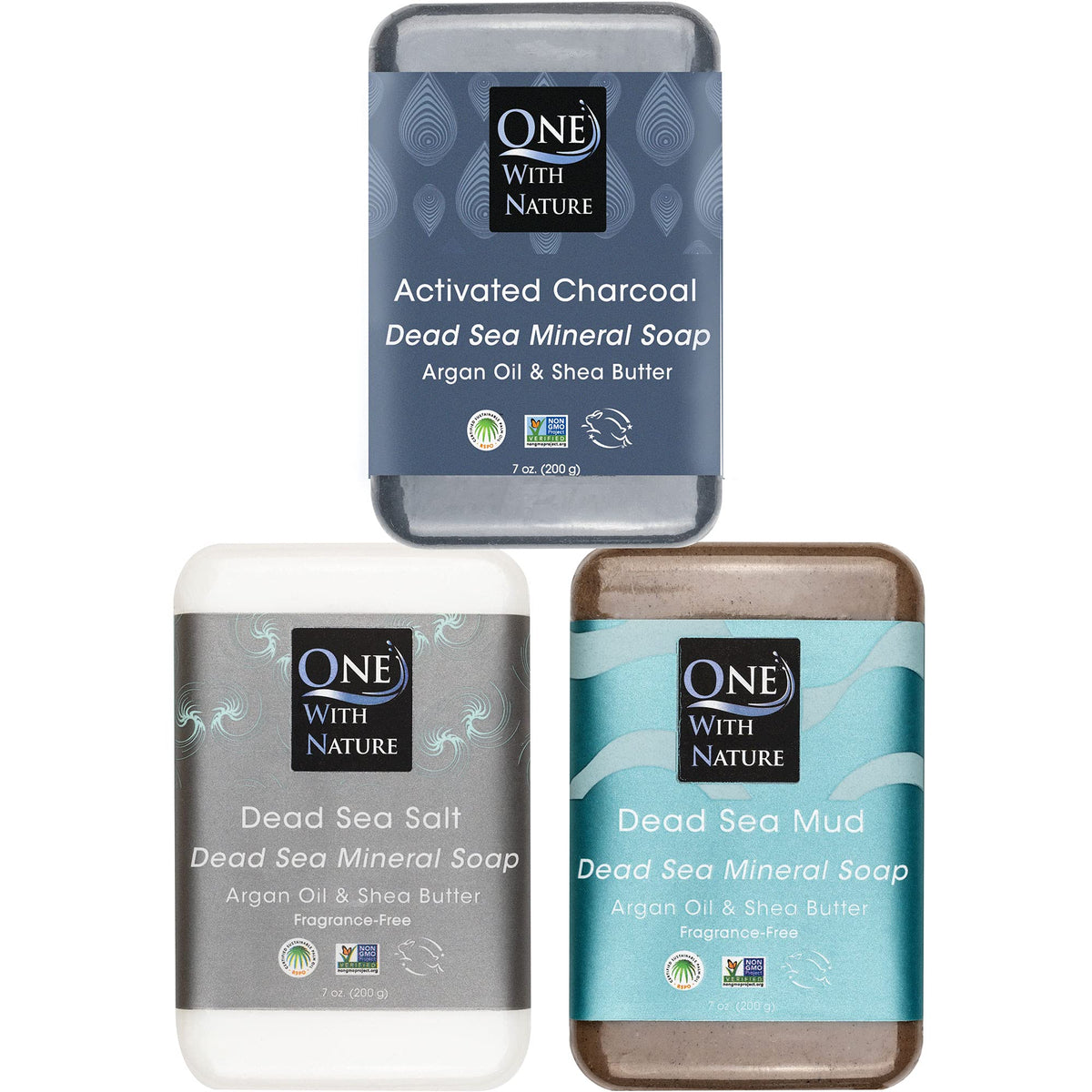 One With Nature Dead Sea Soap Variety 3Pk front view showing all three bars